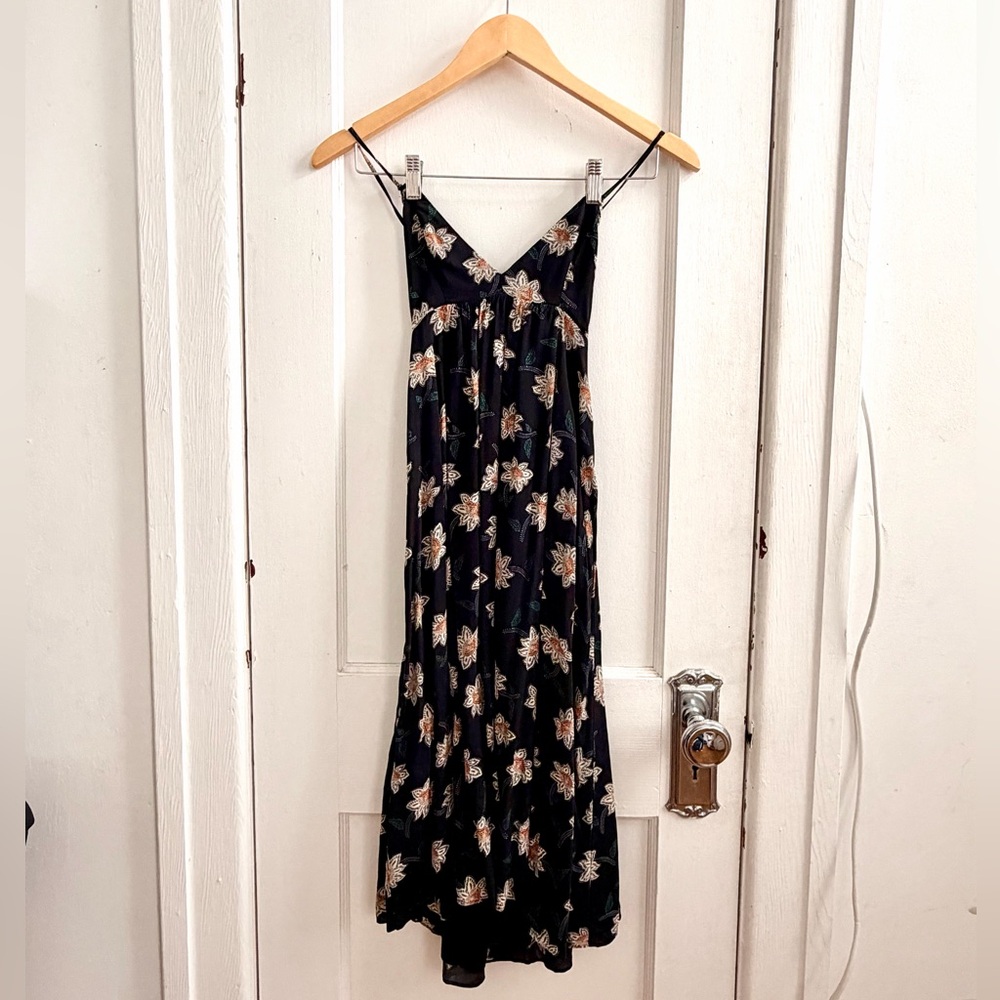 Aritzia Black Floral Spaghetti-Strap Midi Dress